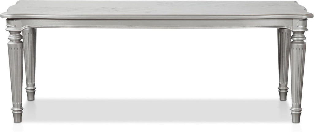 Furniture of America Seabliss Glam Solid Wood 5 Piece Dining Table Set with Upholstered Chairs, Turned Fluted Legs Design, Seats up to 4, for Home, Kitchen, Living Room, Silver