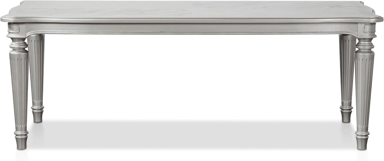 Furniture of America Seabliss Glam Solid Wood 5 Piece Dining Table Set with Upholstered Chairs, Turned Fluted Legs Design, Seats up to 4, for Home, Kitchen, Living Room, Silver