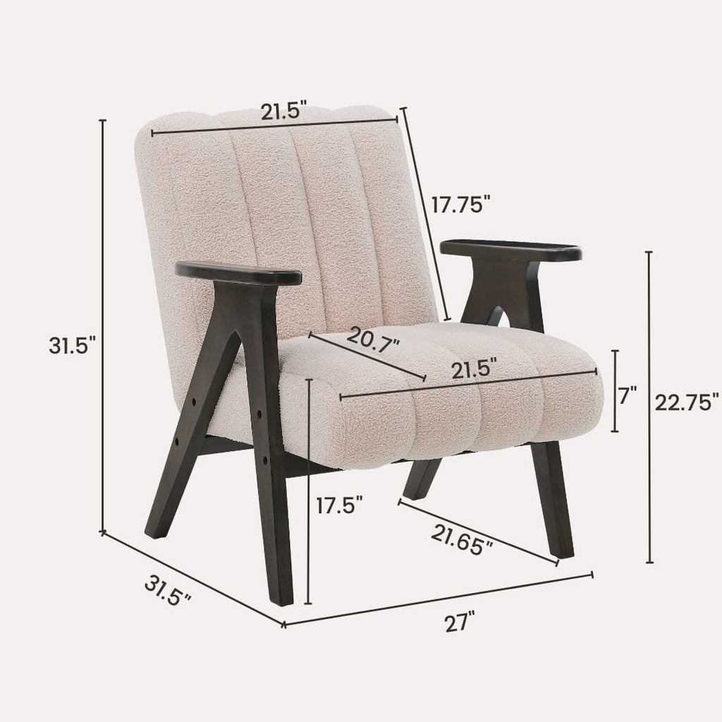 Roundhill Furniture Rella Modern Teddy Sherpa Accent Chair with Espresso Wood Frame, Beige