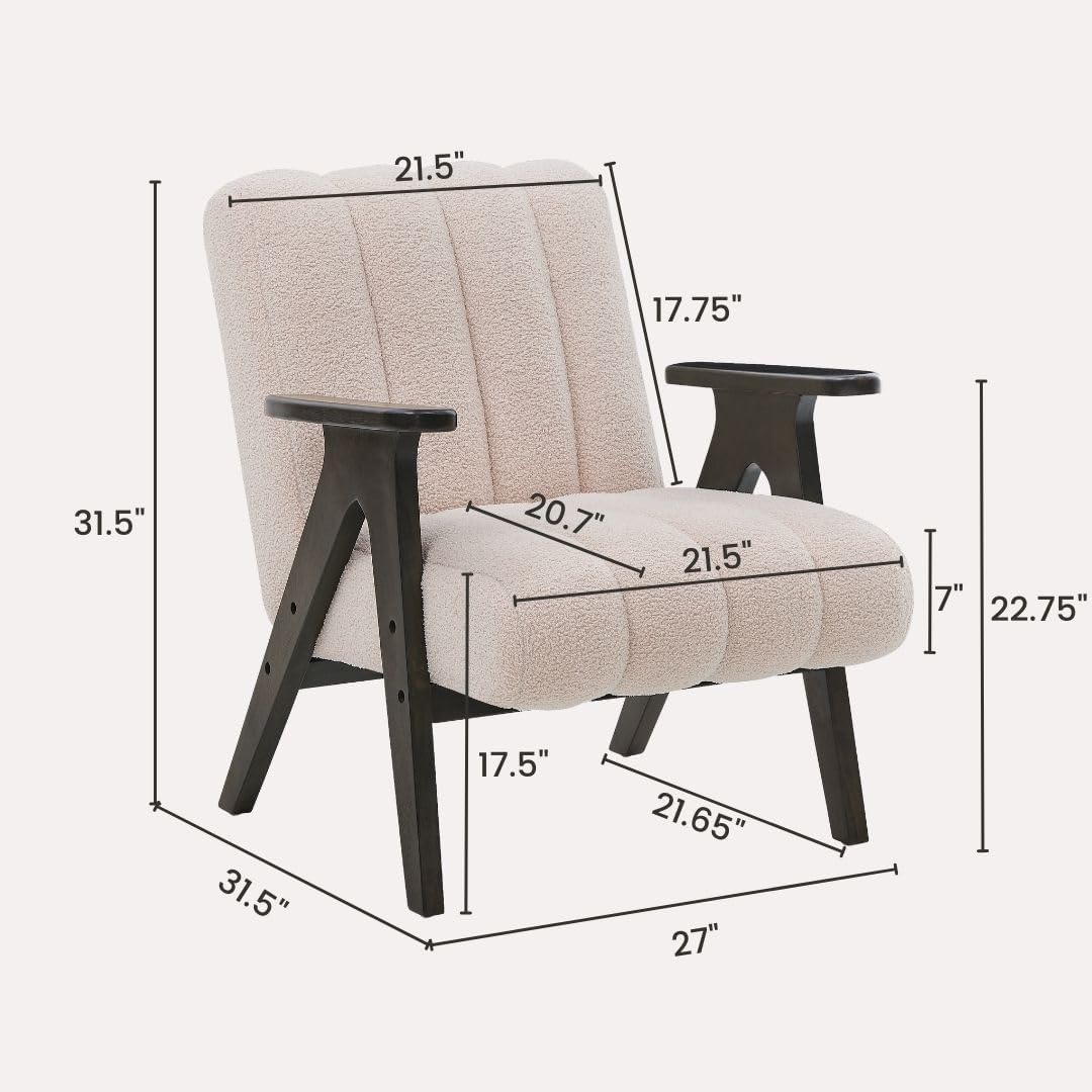 Roundhill Furniture Rella Modern Teddy Sherpa Accent Chair with Espresso Wood Frame, Beige
