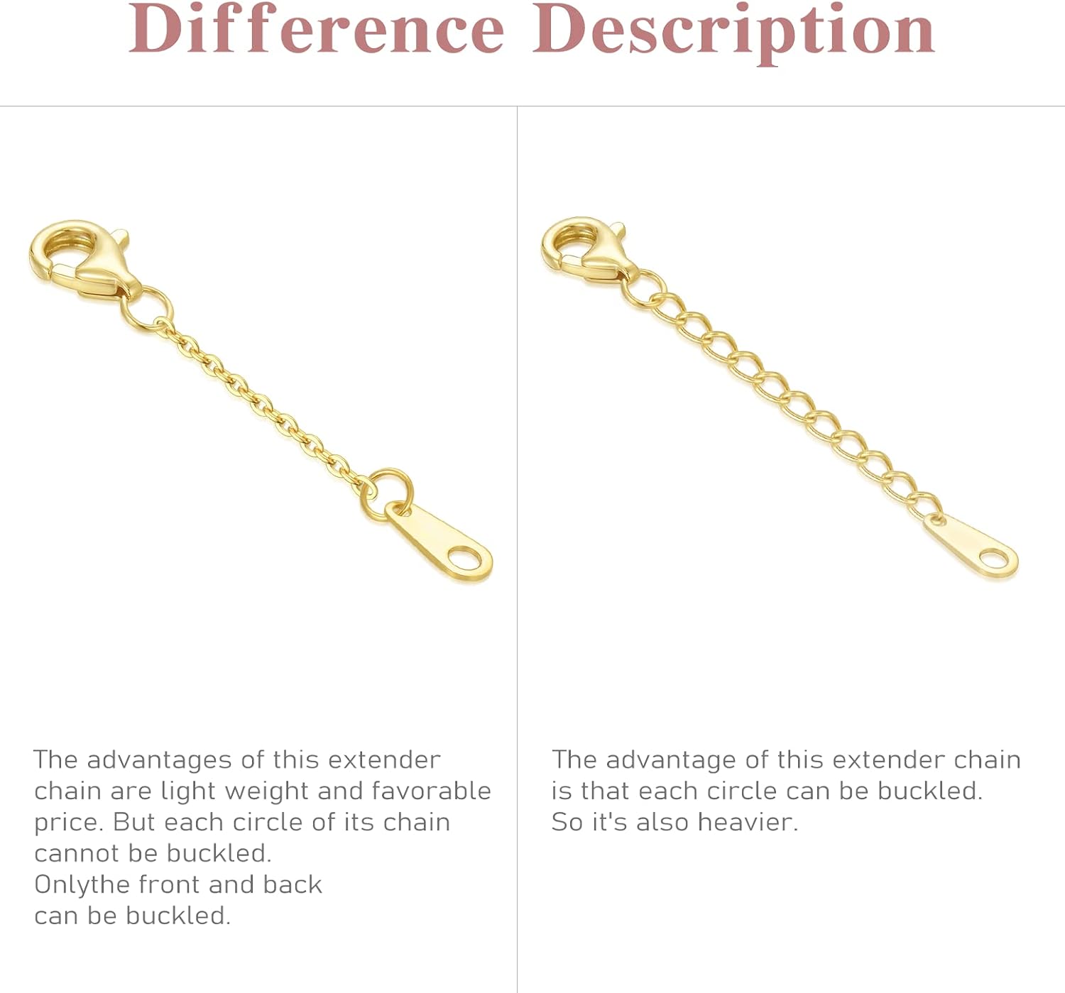 10k 14k Real Gold 1'/1.5'/2'/2.5'/3'/4'/5' Necklace Extender, Necklace Bracelet Extender Chain, Durable Gold Extender Chain, Adjustable Extension Chain for Necklace Bracelet Anklet