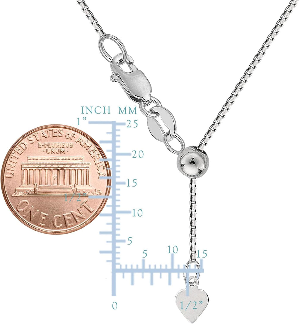 Jewelry Affairs 10k White Real Gold Adjustable Box Link Chain Necklace, 0.7mm, 22'