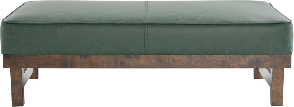 Christopher Knight Home Hillman PU Ottoman with Wood Frame,Rectangular Upholstered Footrest Bench,Non Storage Faux Leather Ottoman Bench for Living Room Bedroom Entryway Home Decor,Green