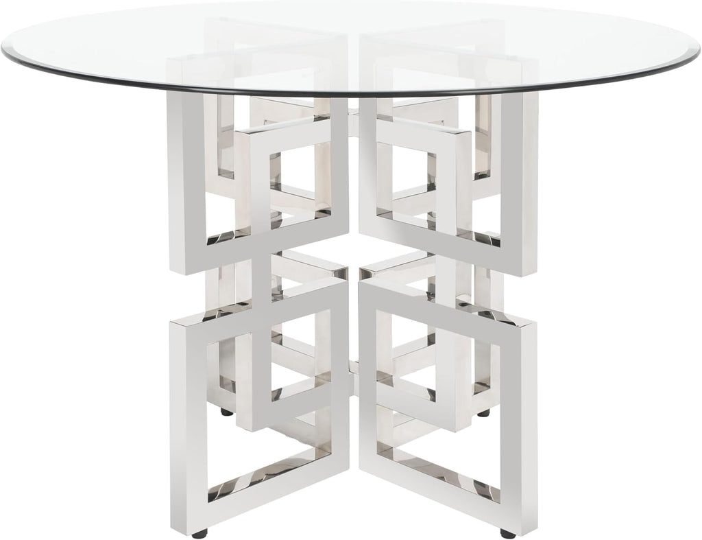 Safavieh Couture Home Harlan Chrome Stainless Steel and Glass Top Round Dining Table