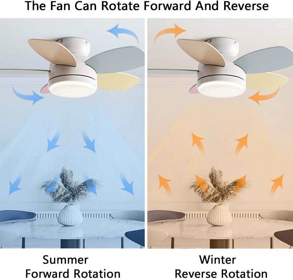 Flush Mount Ceiling Fan with Light 6 Speed Quiet Colorful Ceiling Fans Remote LED Ceiling Lights Fan Lighting Timing Reversible Fan Light for Bedroom Kids Room Lounge
