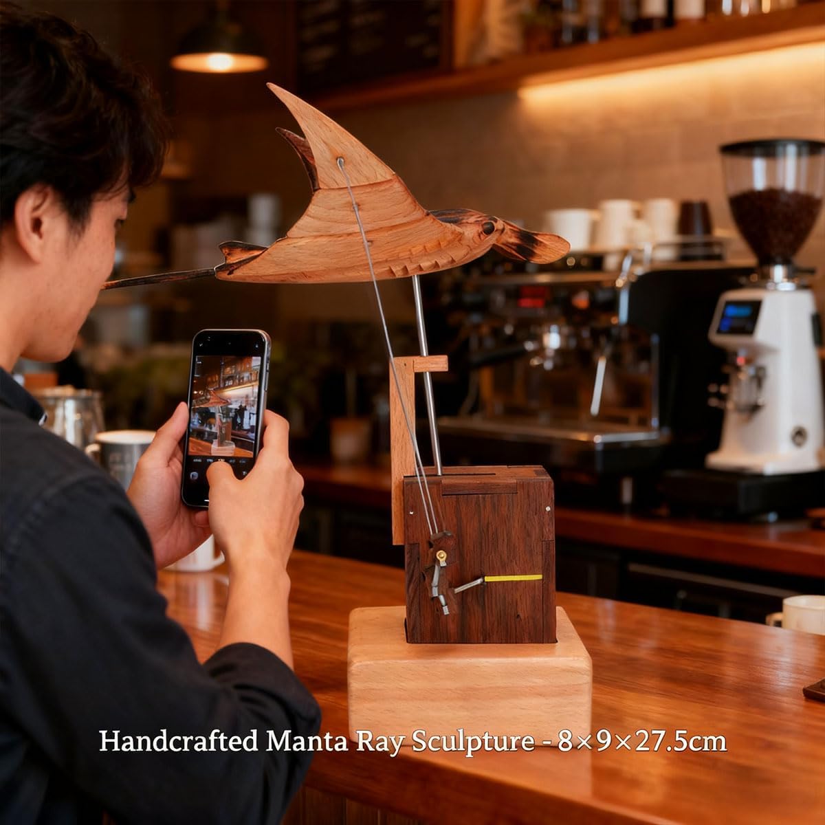 Wooden Mechanical ma-nta ra-y Dynamic Model, Kinetic Sculpture for Display