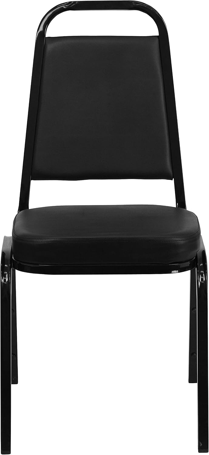 Flash Furniture Hercules Set of 4 Trapezoidal Vinyl Stacking Chairs, Commercial Stackable Chairs with Padded Seats and Backs, Black