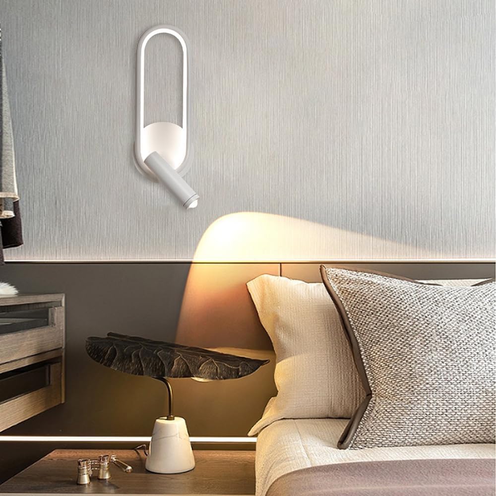 Modern Ring LED Wall Light Metal Linear Wall Lamps with Swivel Spotlight Indoor Wall Lighting,Minimalist Pendent Lamp Oldsix-66(Bianco)