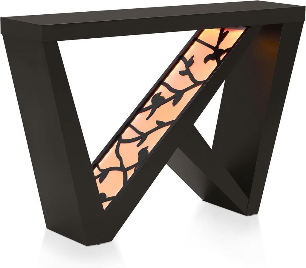 Homes: Inside + Out Naomi Modern Decorative Accent LED Console Table with W-Shaped Legs and Remote, Wood Entryway Furniture for Living Room, Hallway, Entrance, Small Spaces, Black