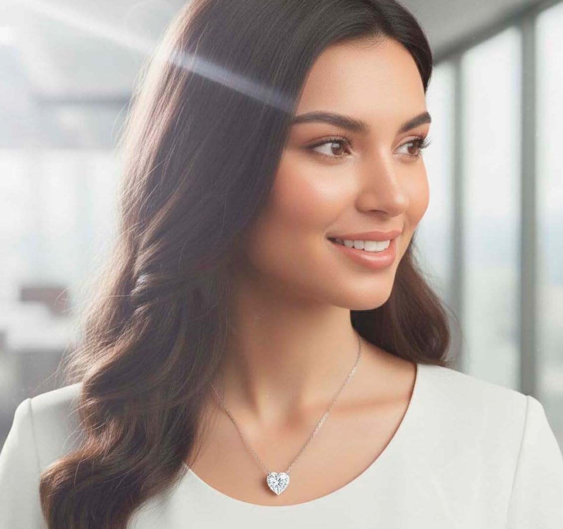 Aone Jewelry 3 Ct Heart Shape Moissanite Solitaire Pendant Necklace for Women, EF-VS1 Clarity, 14K Gold Over 925 Sterling Silver with Silver Cable Chain, Rose, White & Yellow Gold