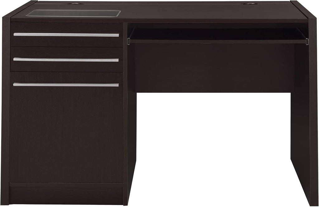 Coaster Home Furnishings - Halston - Engineered Wood - 47-Inch Computer Desk with Drawers, Door Cabinet & Lift-Top Storage, Tempered Glass Top, Contemporary Style - Home Office - Cappuccino - 800702