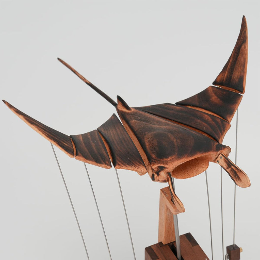 Wooden Mechanical ma-nta ra-y Dynamic Model, Kinetic Sculpture for Display
