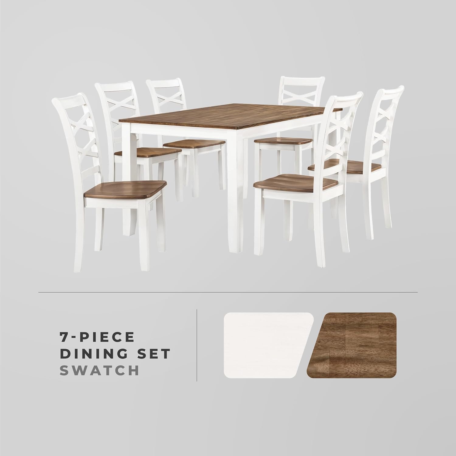 Lexicon Dining Table Set for 6 with Chairs, Wood 7 Piece Farmhouse Dining Room Table and Chairs Set of 6, Cross Back, Easy Assembly Seater for Indoor Home, Dinner, Kitchen, Cherry/White