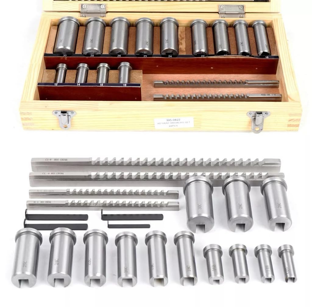 22 Pcs Keyway Broach Kit,Industrial Tools Metric Size Broaching Cutter Collared Bushing Shim Set, HSS Broaching Cutter Industrial Broaching Tools for Lathe Keyway Size B-4mm,B-5mm,C-6mm,C-8mm