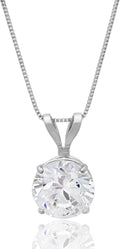 MAX + STONE 14k Gold 8mm Round Solitaire Cubic Zirconia Pendant Necklace for Women with 18 Inch Box Chain