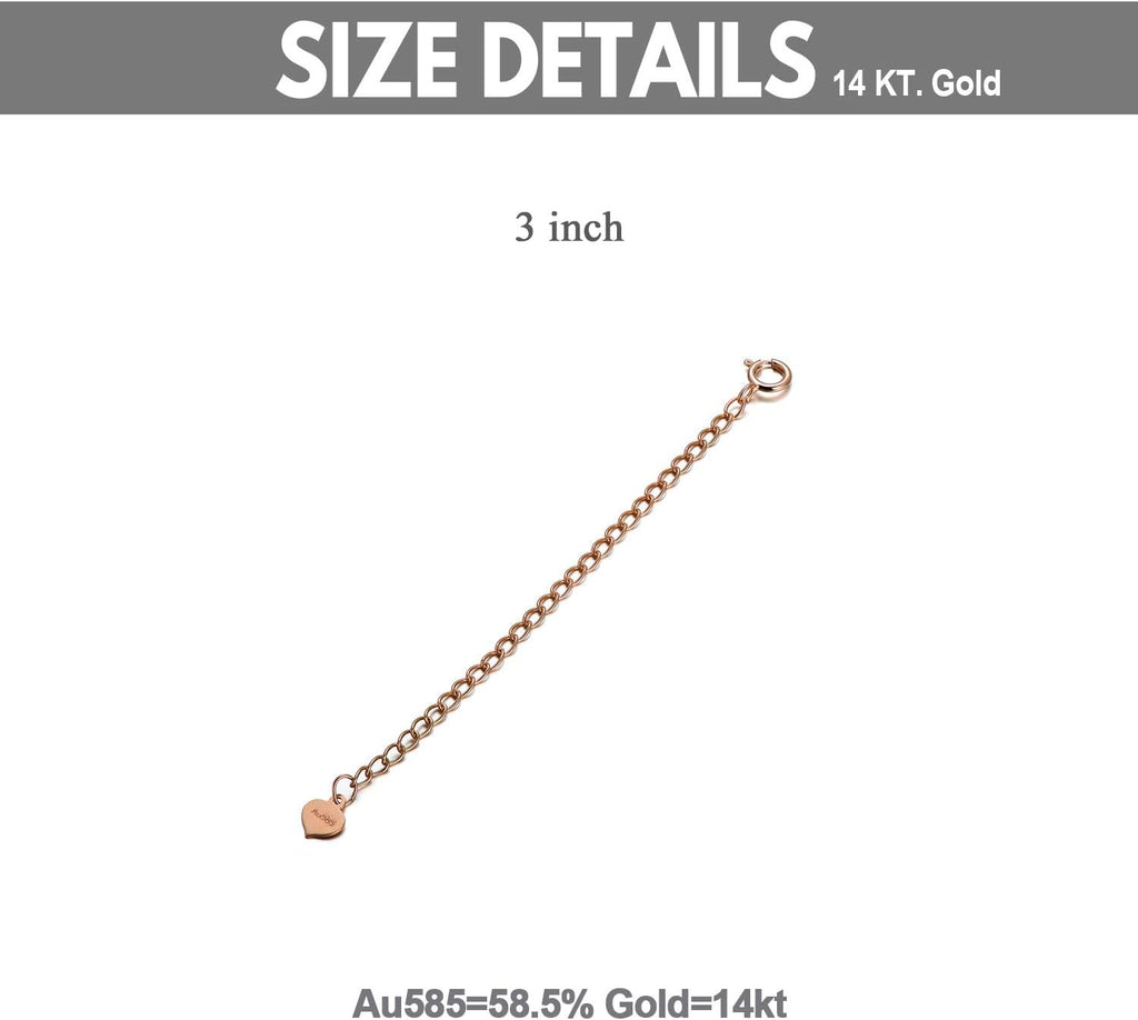 14K Solid Gold Chain Necklace Extender 3 Inch, Delicate Durable Adjustable Gold Chain Extender for Gold Necklace Bracelet