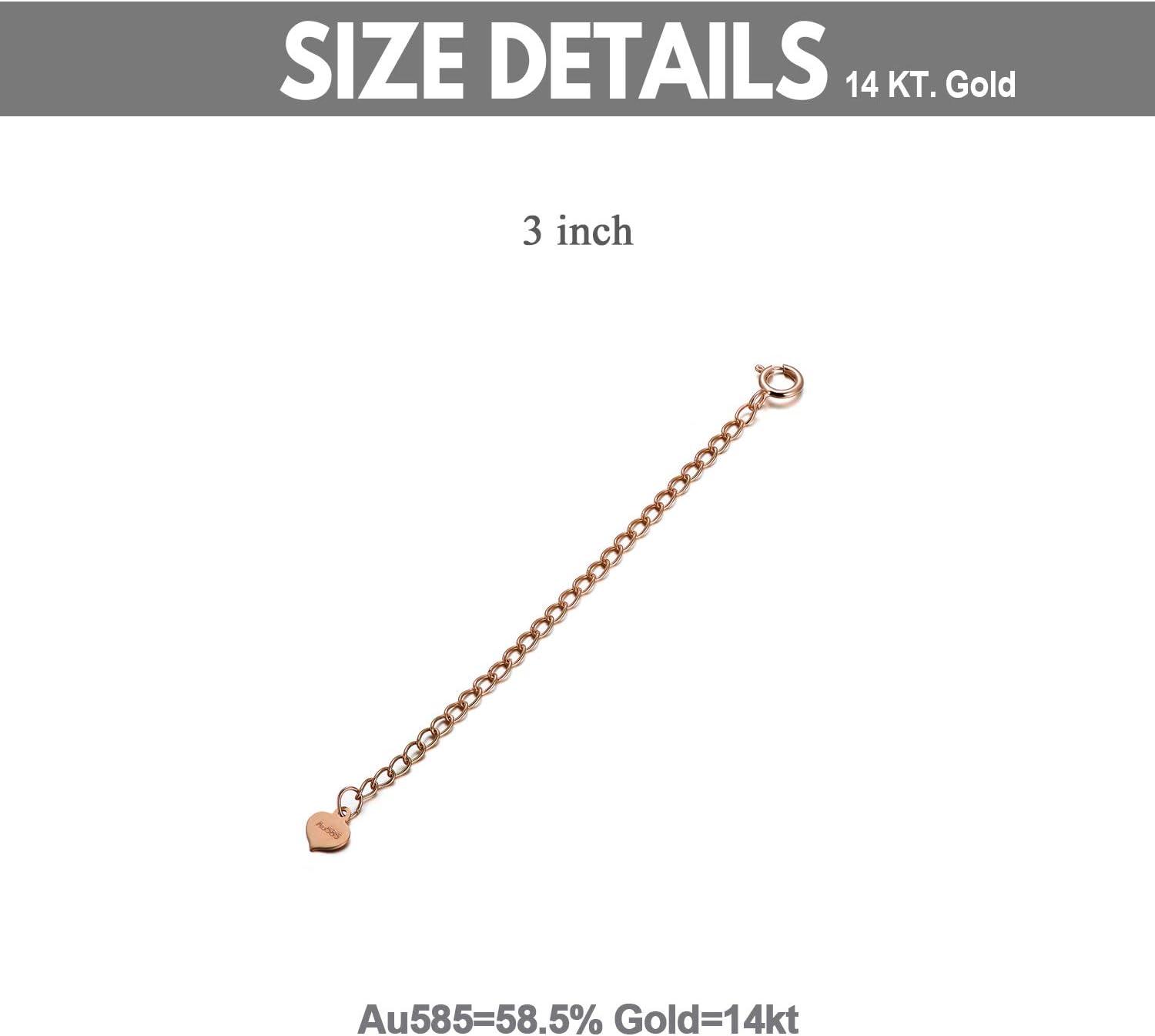 14K Solid Gold Chain Necklace Extender 3 Inch, Delicate Durable Adjustable Gold Chain Extender for Gold Necklace Bracelet