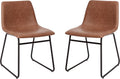 Flash Furniture Butler 18' LeatherSoft Dining Table Height Chairs, Mid-Century Modern Bucket Style Dining Chairs, Set of 2, Light Brown/Black