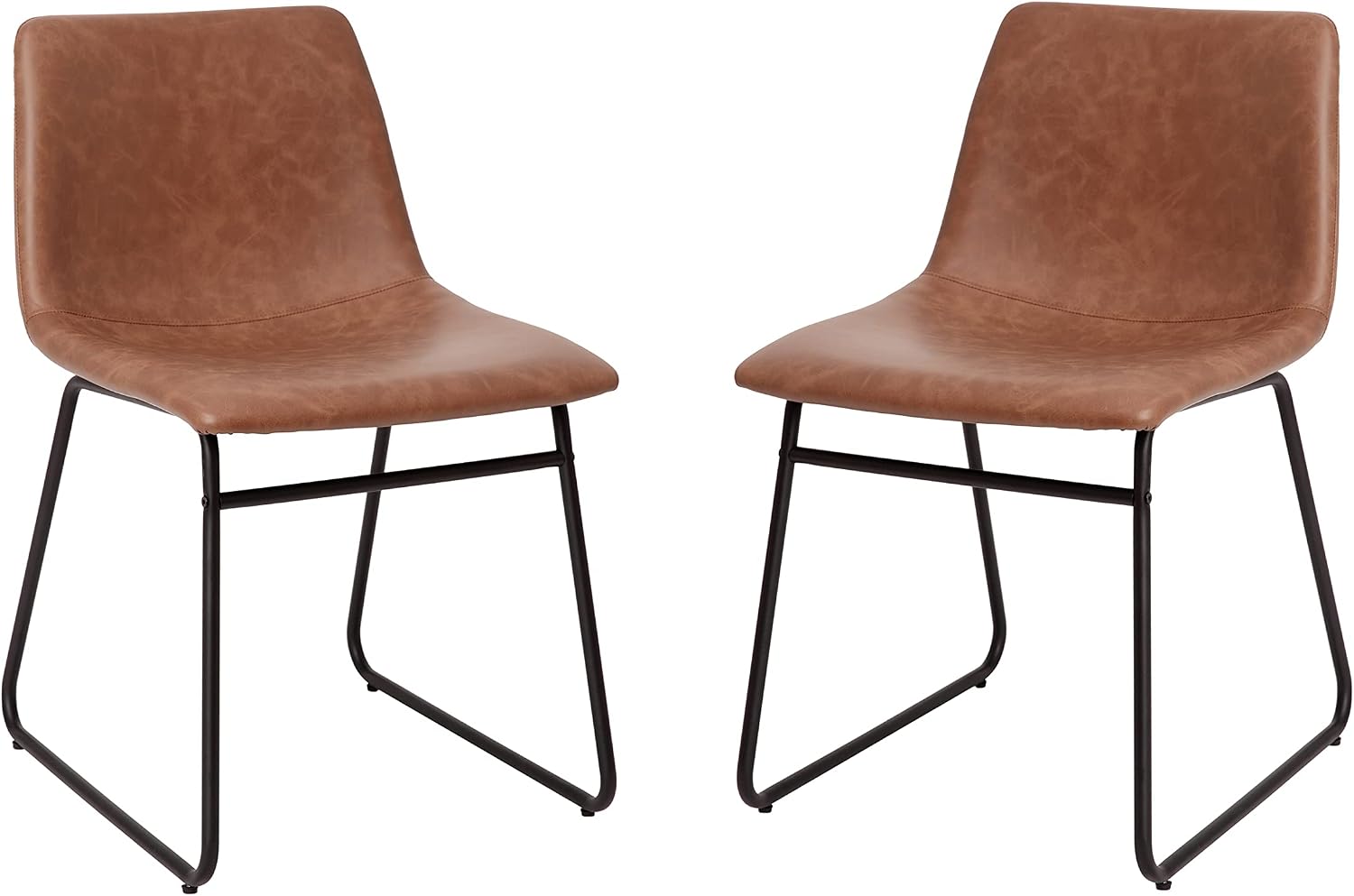 Flash Furniture Butler 18' LeatherSoft Dining Table Height Chairs, Mid-Century Modern Bucket Style Dining Chairs, Set of 2, Light Brown/Black