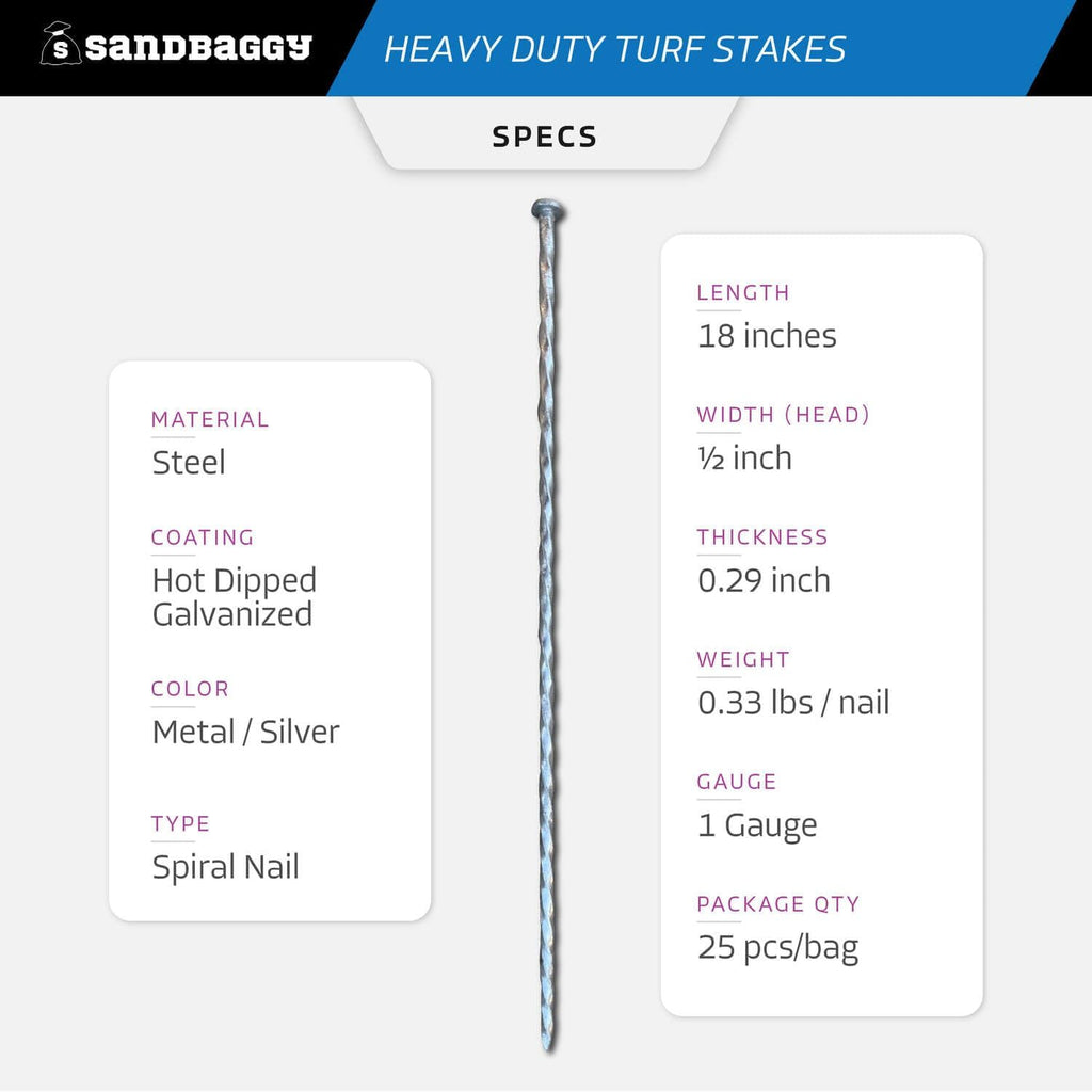 Sandbaggy 18' Heavy Duty Galvanized Artificial Turf Stakes - Spiral Landscape Nails - Ground Spikes/Pins, Synthetic Grass, Lawn, Edging, Weed Barrier Fabric (18 inch - Ultra Heavy Duty, 150, Count)
