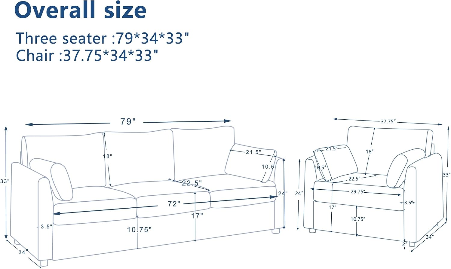 Mofolit Sofa Set for Living Room Corduroy Couch Sets 3 Seater and Single Chair, Sofas for Apartment and Small Spaces (Beige, Sofa Set)