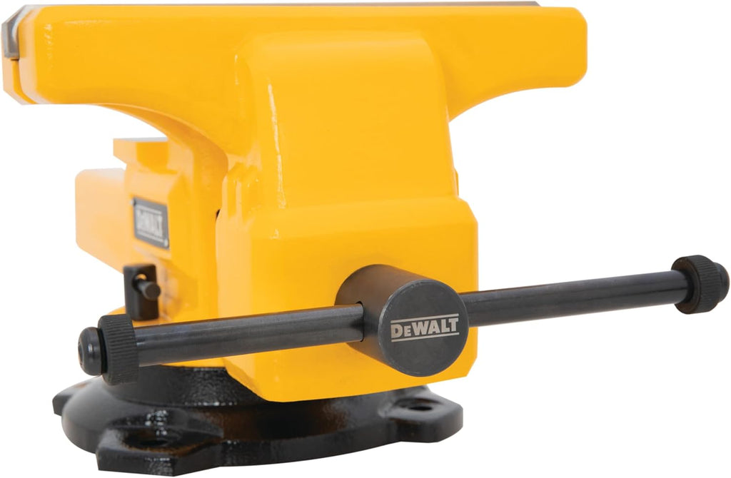 DEWALT 10-inch Jaw Width Heavy Duty Bench Vise, 10-inch Jaw Opening, 3.75-inch Throat, 360-Degree Locking Swivel Base with Anvil, Built-In Pipe Jaws
