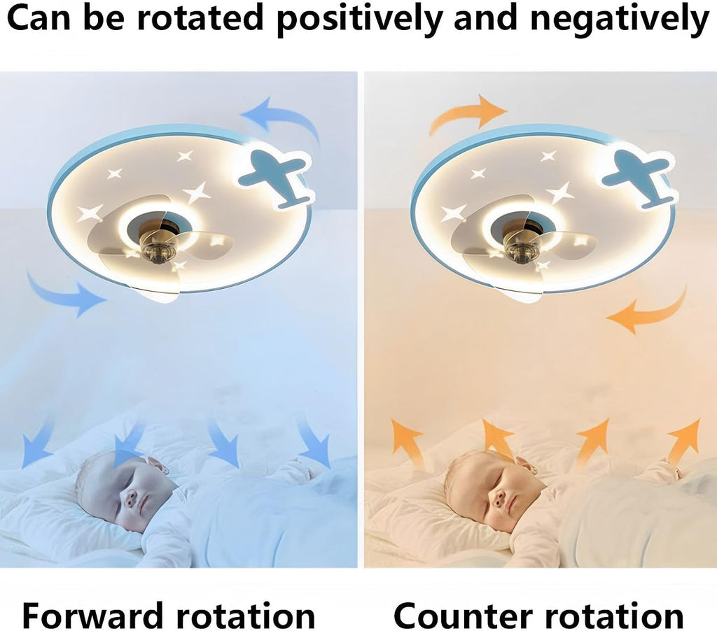 Indoor Mute Ceiling Fans with Lights Dimmable LED Ceiling Light with Fan Remote 6 Speeds Ceiling Fan for Study Room Bedroom Low Profile Blue Ceiling Fan Lights