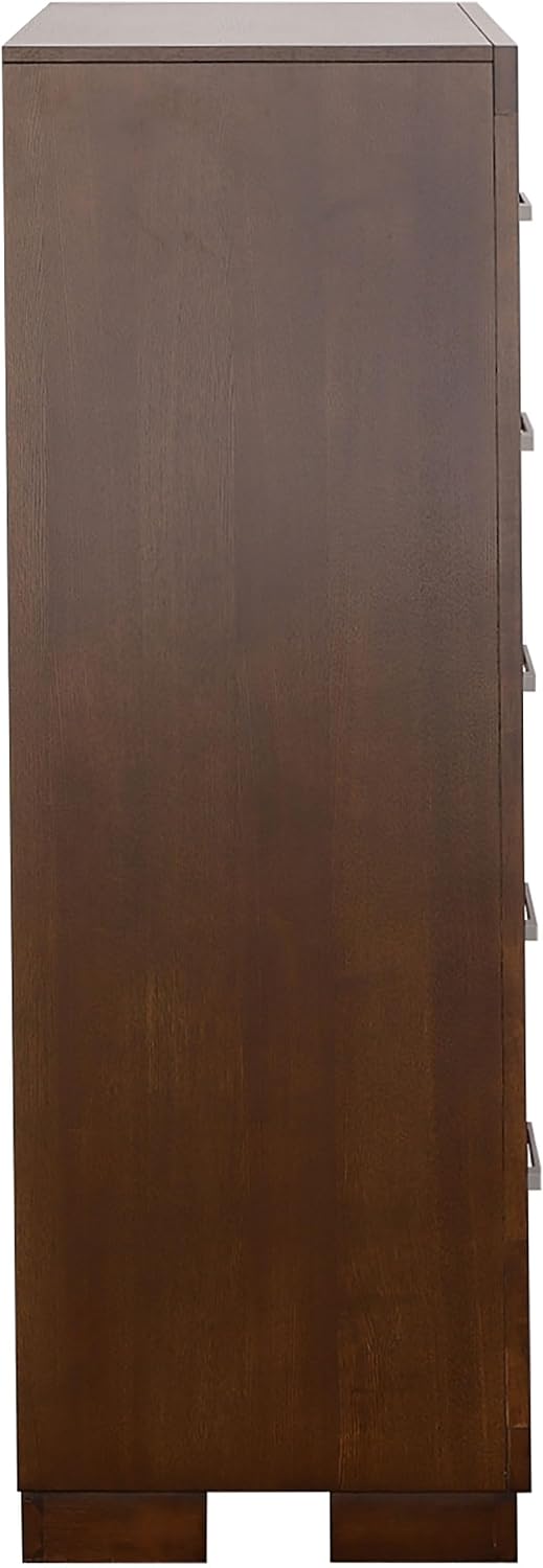 Coaster Home Furnishings - Jessica - Wood - 5-Drawer Chest with Silver Bar Handles, Felt-Lined Top Drawer and Metal Extension Glides - Contemporary - Bedroom - Cappuccino - 200715