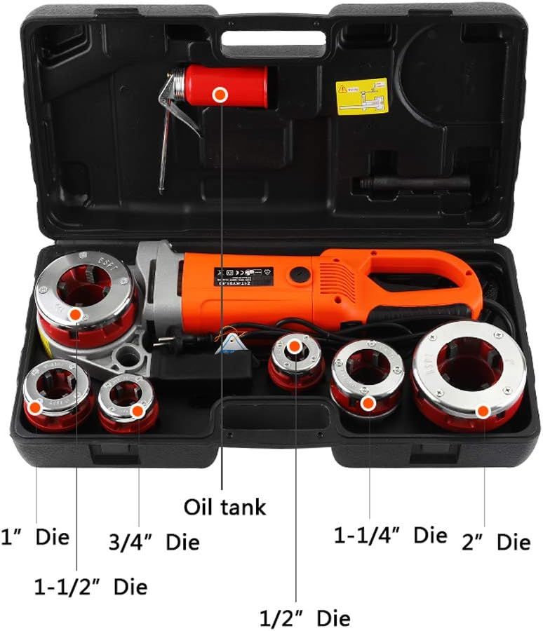 Portable Electric Pipe Threader Pipe Threading Machine with 6 Dies, 2300W Pipe Threading Tool for Galvanized Pipe Iron Pipe Threading 1/2' to 2' (110V)