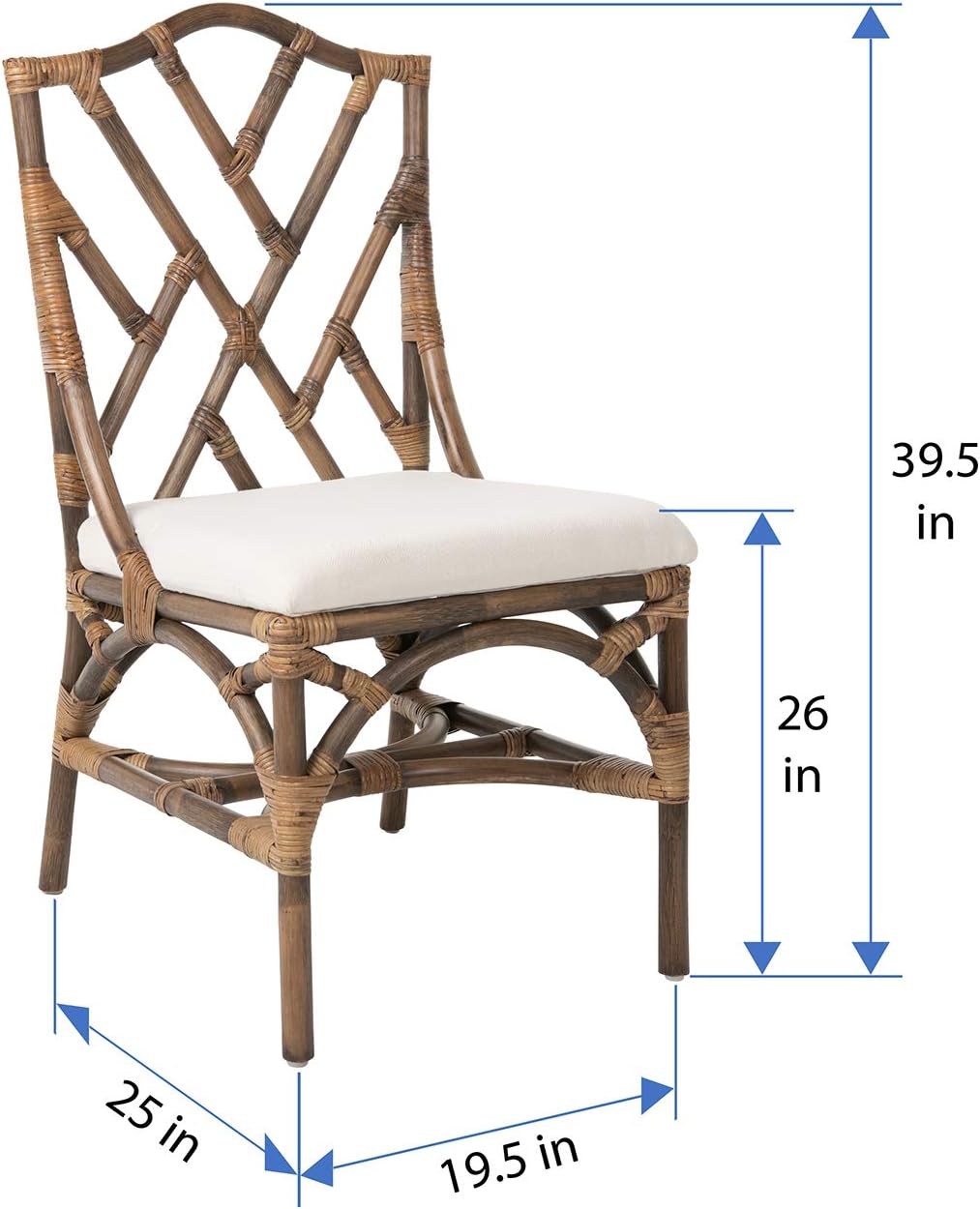 KOUBOO Chippendale Rattan Dining Chair, Set of 2, Rio Modern Bohemian Dining Chair, Wicker Accent Seating Antique, Kitchen, Living Room Furniture, Home Decor, Antique Brown