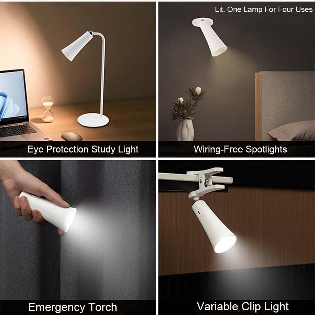 Rechargeable Led 3w Indoor Table Lamp Trumpetshaped Spotlight Magnetic Adjustable No Power Cord Bedroom Study(White)