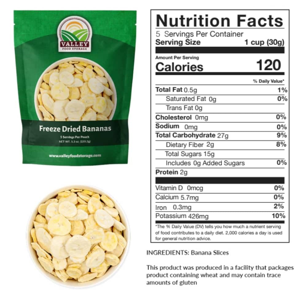 Valley Food Storage Freeze Dried Banana Slices | 10-Bag Bucket, 53 oz | Non-GMO Premium Emergency Food Supply, 25 Year Shelf Life | Prepper Supplies, Survival Food & Off-Grid Living | Packaged in USA