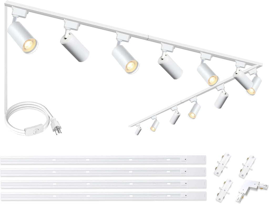 Ultra-Bright H Type White Track Lighting Kit with 13.1 FT Track Rails, 12 Heads 3000K Warm White 20W 2400lm, Dimmable Plug in LED Track Lights Modern Indoor Spotlight Fixture