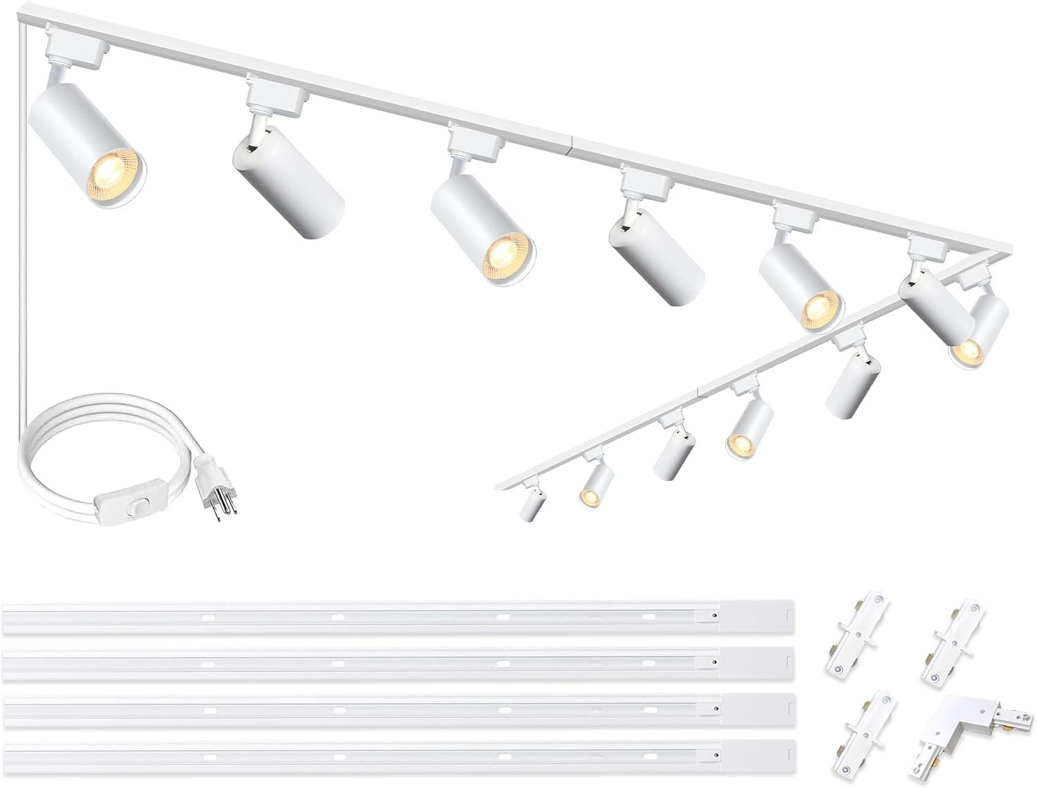 Ultra-Bright H Type White Track Lighting Kit with 13.1 FT Track Rails, 12 Heads 3000K Warm White 20W 2400lm, Dimmable Plug in LED Track Lights Modern Indoor Spotlight Fixture