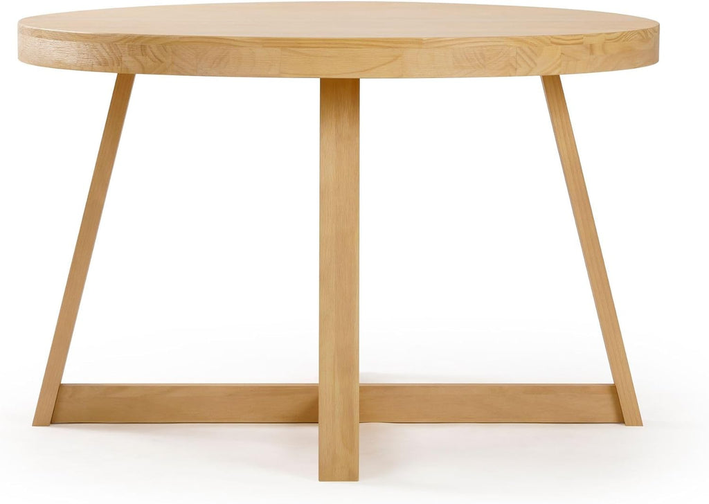 Plank+Beam Round Dining Table, 47 Inch Solid Wood Kitchen Table, Farmhouse Round Table for 4, Small Dinette Table, Blonde Wirebrush