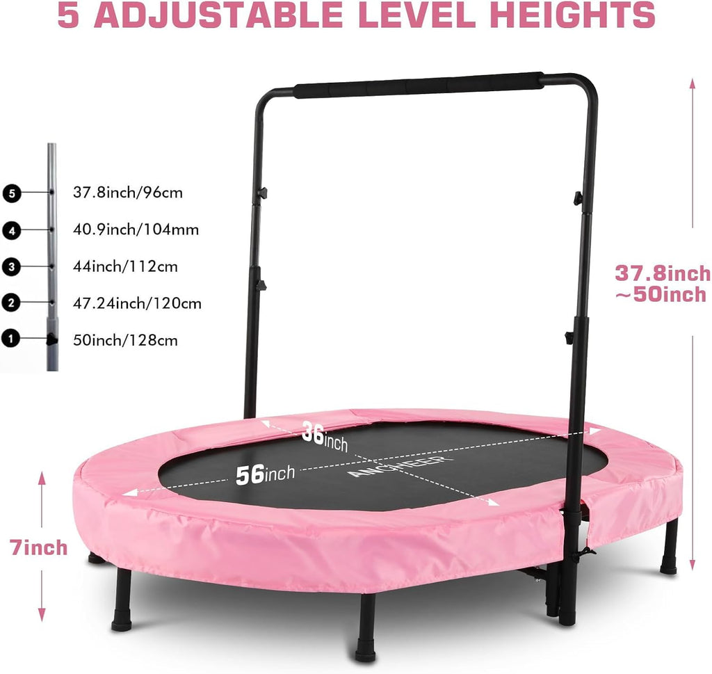 Trampoline for Kids, Toddler Trampoline Indoor Sports and Outdoor Games 56' Kids Rebounder 220LBS Capacity with Adjustable Safety Handrail Foldable Jumper for Boy Girls ASTM Certified