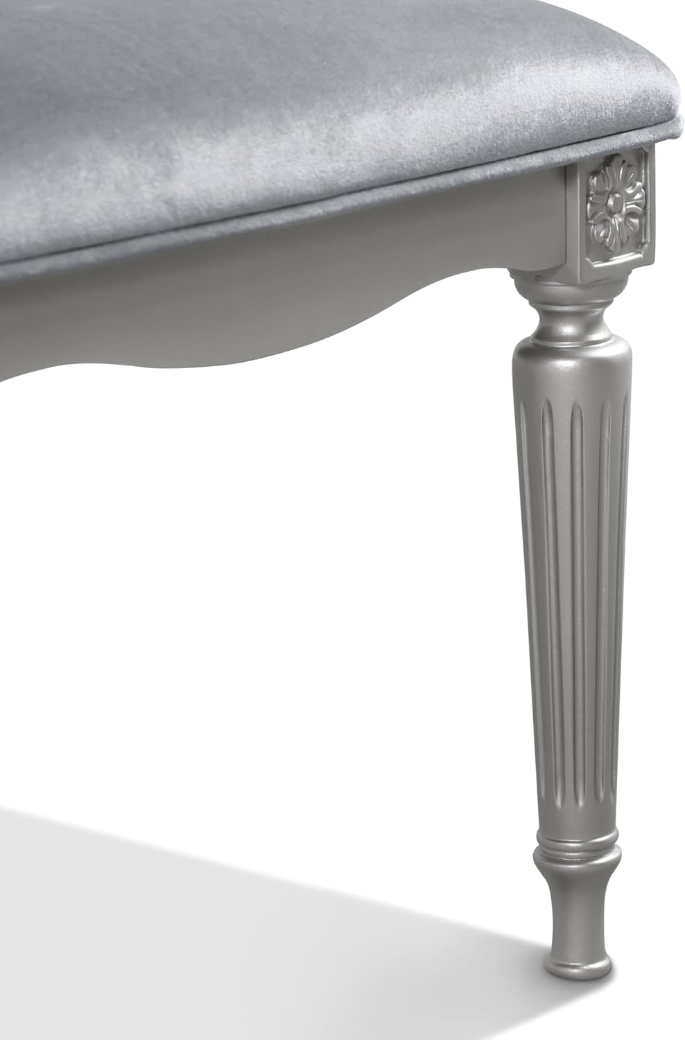 Furniture of America Seabliss Glam Solid Wood 5 Piece Dining Table Set with Upholstered Chairs, Turned Fluted Legs Design, Seats up to 4, for Home, Kitchen, Living Room, Silver