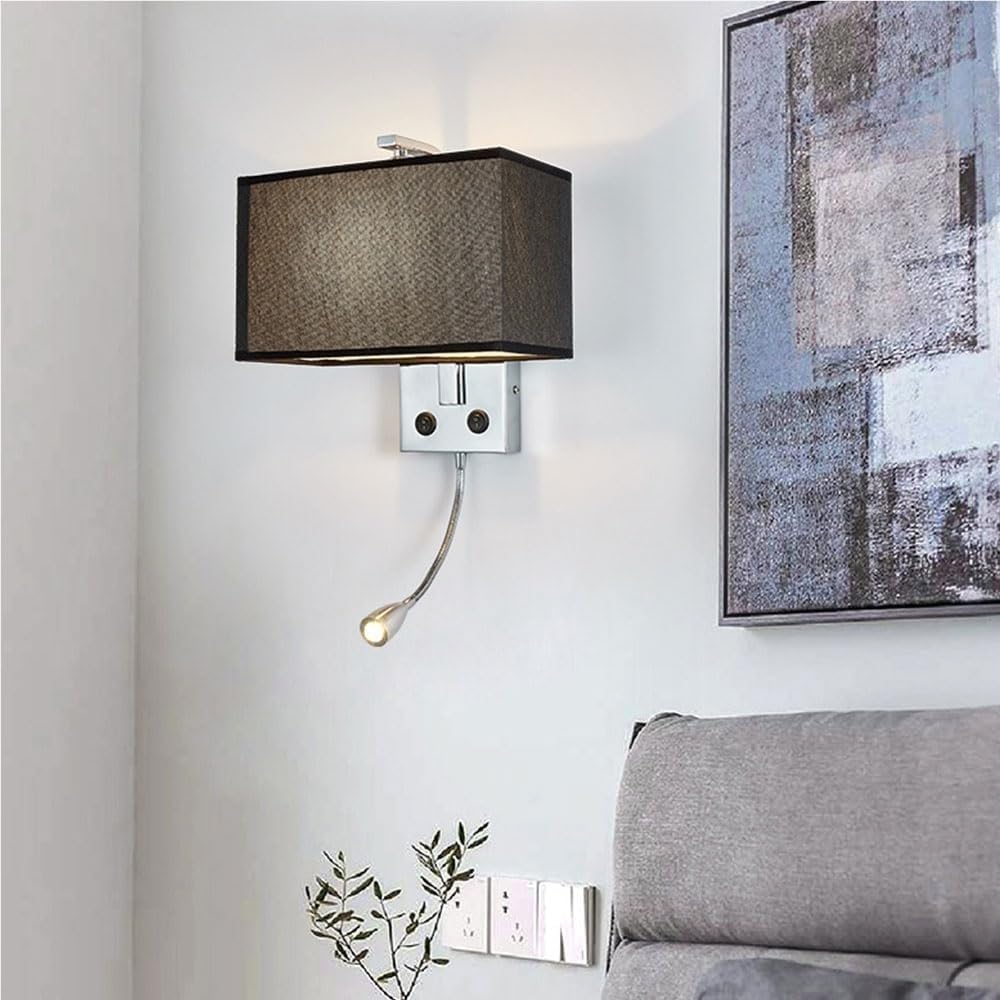 Modern Fabric Wall Sconces with Spotlight Indoor Lighting for Living Room Bedroom Dining Bathroom Dresser Wall Lamp with Switch(B)