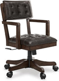 Signature Design by Ashley Breckington Contemporary Faux Leather Tufted Home Office Desk Chair with Adjustable Height and Casters, Solid Wood, 28.75' W x 28.75' D x 38' H, Dark Brown