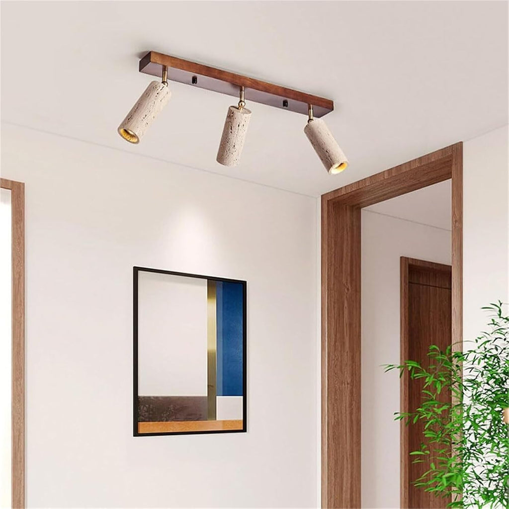 Wabi Sabi Flush Mount Ceiling Light 3-Light Yellow Travertine Spotlight Indoor Industrial Ceiling Lamp Natural Stone Vintage Chandelier Light Fixture For Corridors Bedroom Hallway Hotel(Walnut)