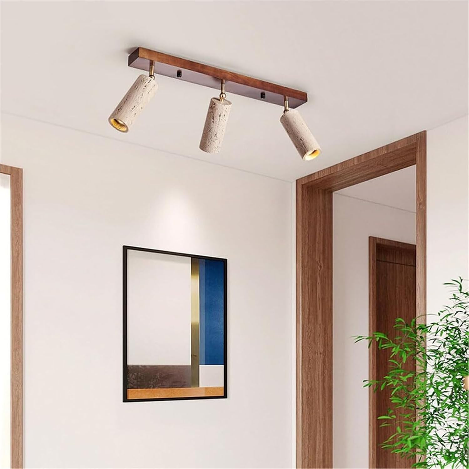 Wabi Sabi Flush Mount Ceiling Light 3-Light Yellow Travertine Spotlight Indoor Industrial Ceiling Lamp Natural Stone Vintage Chandelier Light Fixture For Corridors Bedroom Hallway Hotel(Walnut)