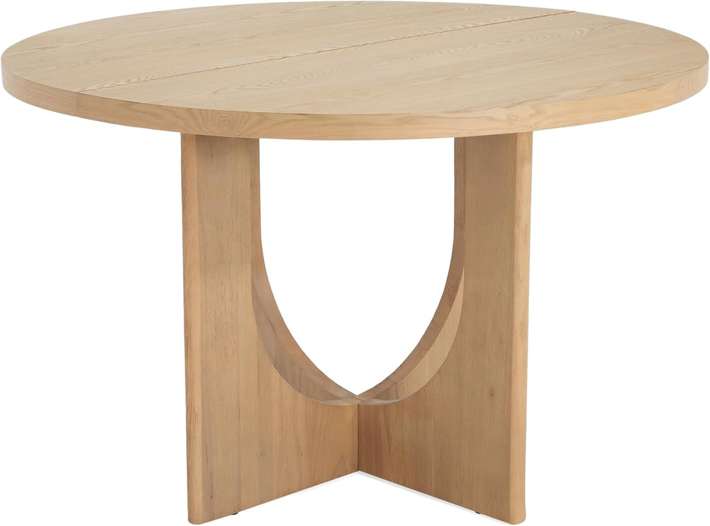 Christopher Knight Home Zeka Wooden Round Dining Table Set for 4, 5 Piece Dining Set, Dining Room Table Set for 4, Kitchen Table with Cross Leg and Upholstered Chairs, Light Grey + Natural