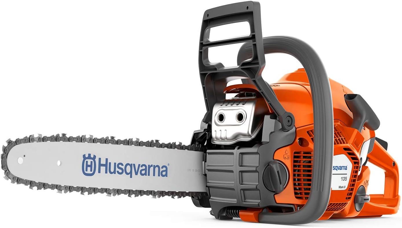 Husqvarna 135 Mark II Gas Powered Chainsaw, 38-cc 2.1-HP, 2-Cycle X-Torq Engine, 16 Inch Chainsaw with Automatic Oiler, For Wood Cutting and Tree Pruning, Gifts For Men