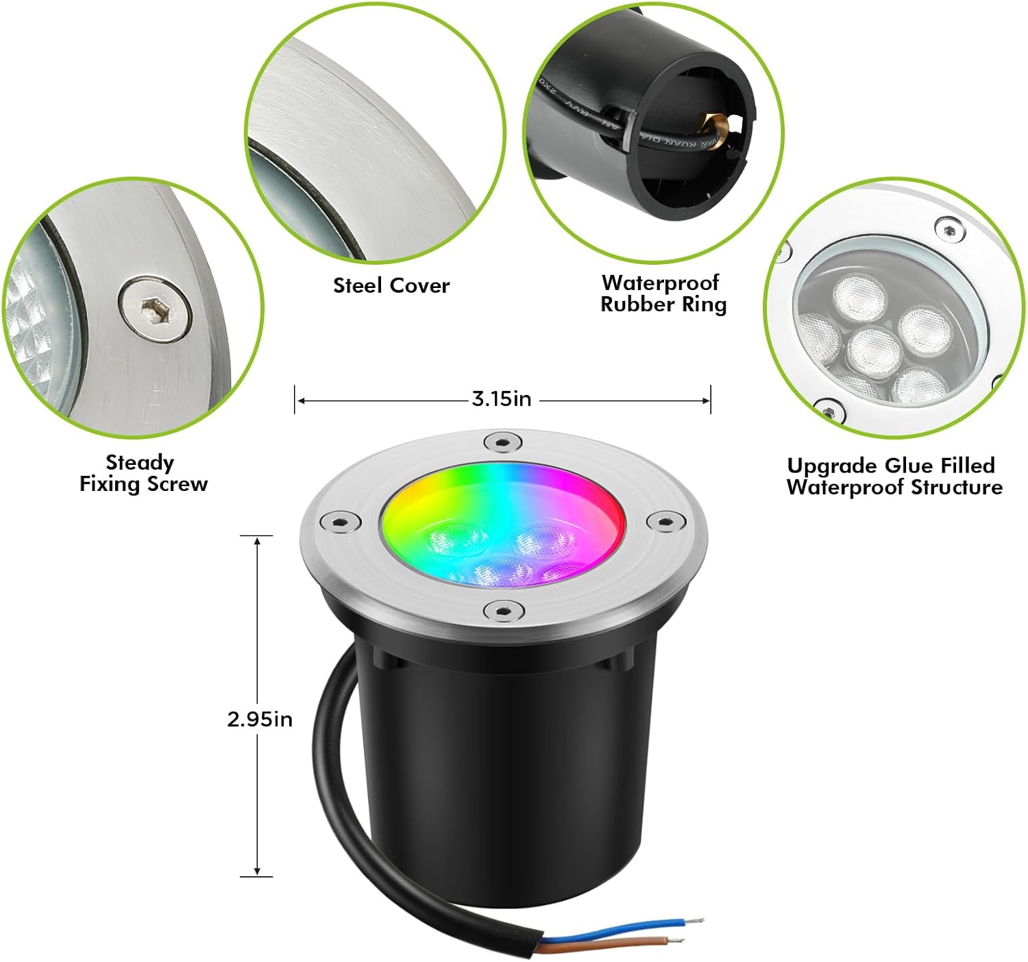 Low Voltage Landscape Lights Christmas 10W RGBW Warm White LED Well Landscape Lighting Waterproof Outdoor 12V-24V Pathway Deck Ground Garden RGB Christmas Well Lights (12)