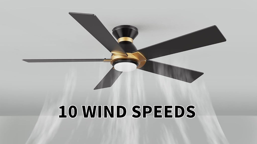Carro Smart Ceiling Fans with Lights Flush Mount 52', 3 Light Colors Dimmable, 10 Speeds DC Ceiling Fan with Remote, Outdoor, Compatible with Alexa, Siri & Google Home, Black Gold