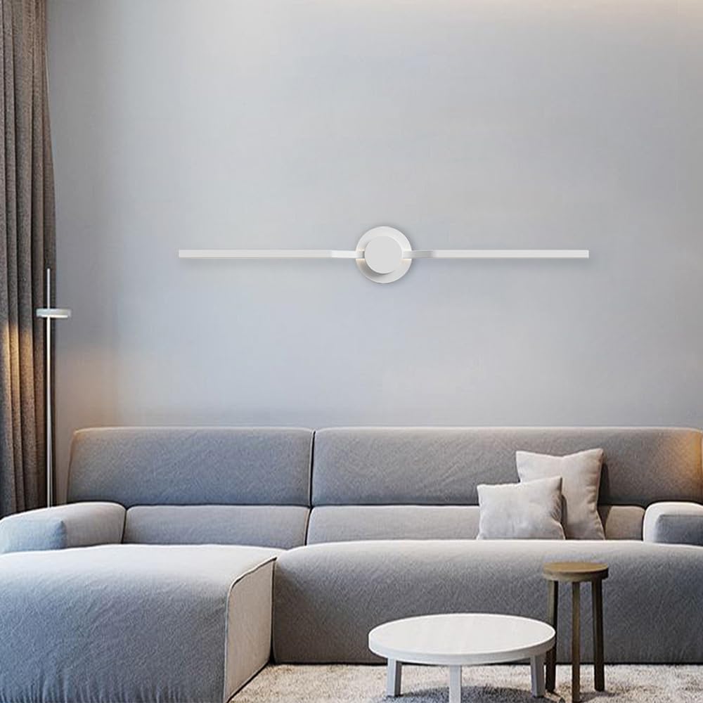 Modern Linear LED Wall Light, Geometric Long Strip Wall Lighting Fixtures, Dimmable Ultra-Thin Metal Wall Sconces with Remote, Indoor Decorative Wall Amp for Bedroom Bedside
