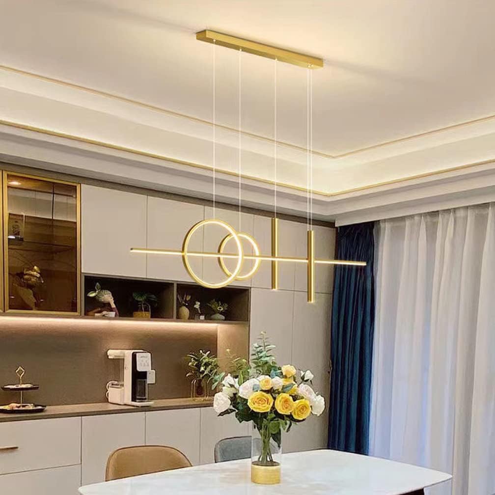 Indoor Chandelier, LED Ceiling Lights Dimmable Dining Room Lighting Fixture Bedroom Hanging Light with Remote Control, Modern Spotlight Design Chandelier for Lounge Kitchen Island(Gold,L120cm)