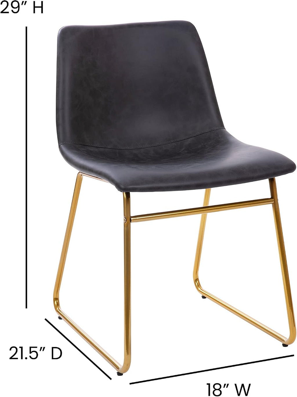 Flash Furniture Butler 18' LeatherSoft Dining Table Height Chairs, Mid-Century Modern Bucket Style Dining Chairs, Set of 2, Dark Gray/Gold