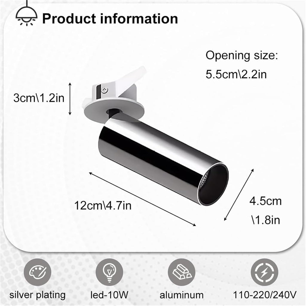 Chrome Ceiling Spotlight LED Adjustable Flush Mount Spot Lamp Recessed Spotlights Aent Fixture for Living Room Bedroom Artwork Display Spotlight Indoor Downlight(3000K,5.5 * 12cm)