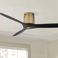Casa Vieja 52' Windspun Modern Indoor Ceiling Fan 3 Blade Remote Control Brass Finish Motor Black Finish Wood Blades Bedroom Living Room Kitchen Dining Office Hugger DC Motor Flush Mount Low Profile